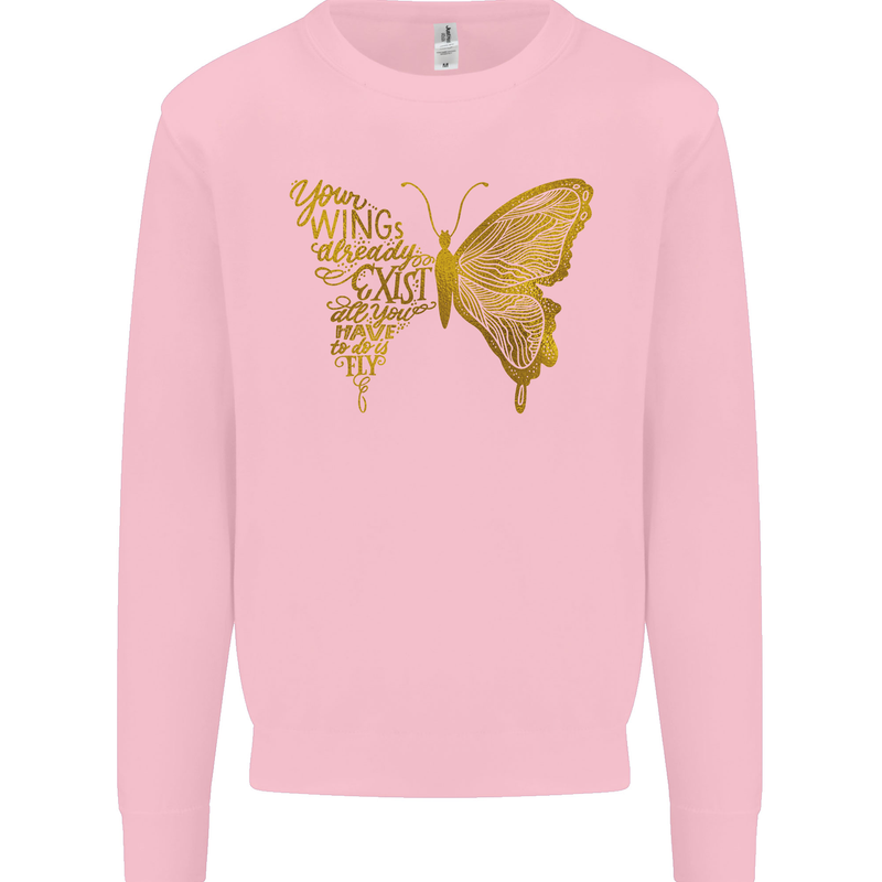 Butterfly Inspirational Quote Rhopalocera Kids Sweatshirt Jumper Light Pink