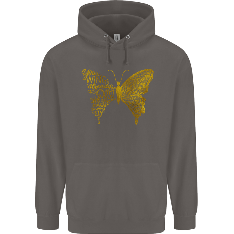 Butterfly Inspirational Quote Rhopalocera Mens 80% Cotton Hoodie Charcoal