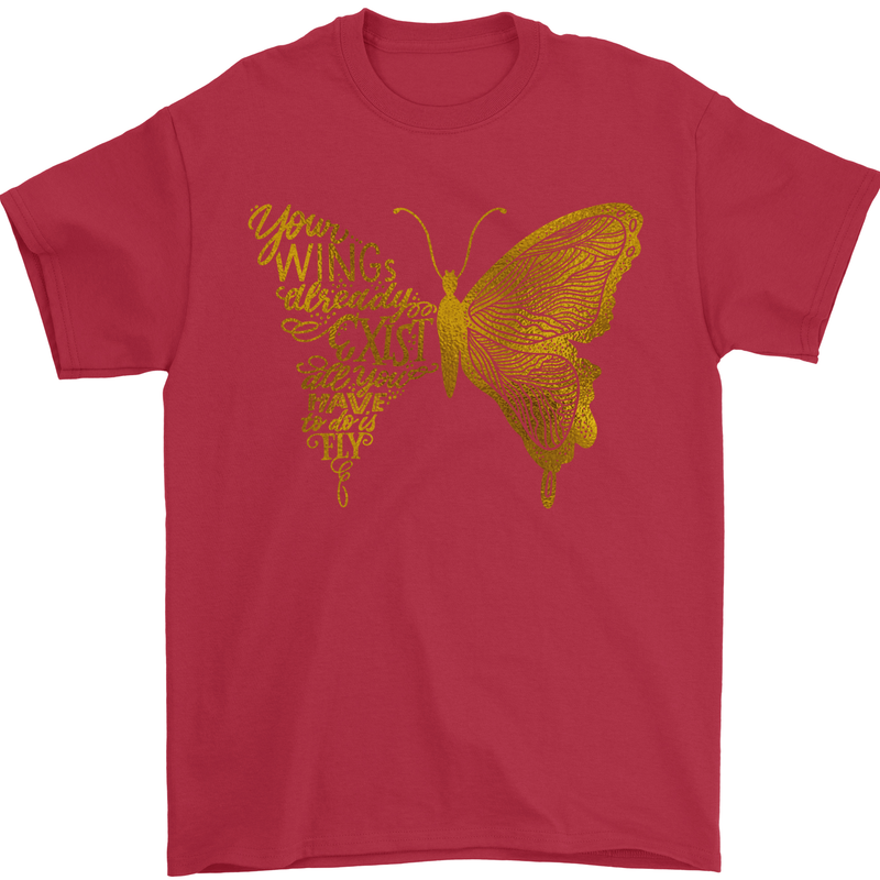 Butterfly Inspirational Quote Rhopalocera Mens T-Shirt Cotton Gildan Red