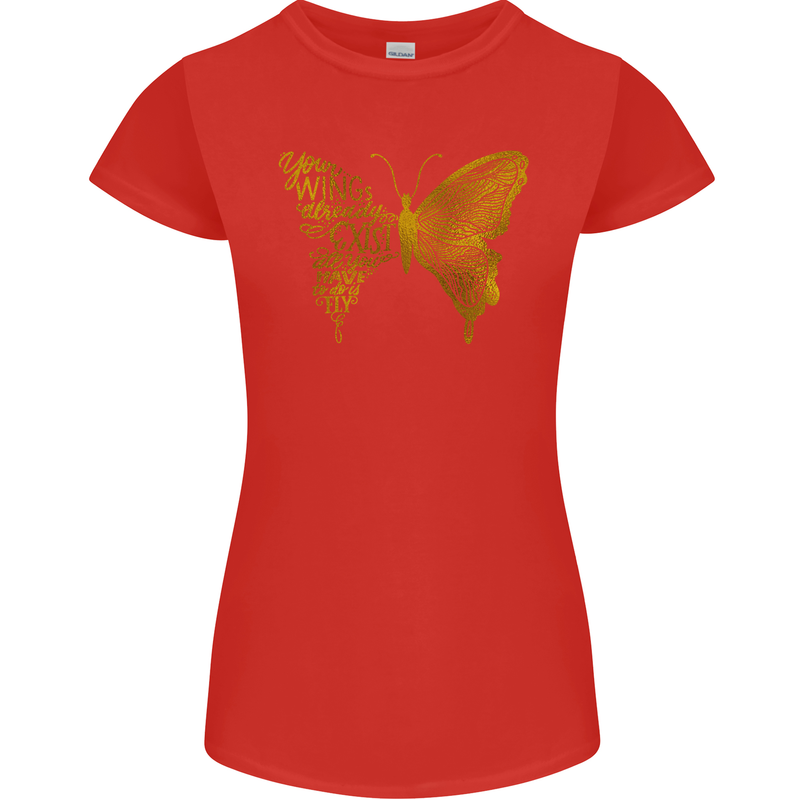 Butterfly Inspirational Quote Rhopalocera Womens Petite Cut T-Shirt Red
