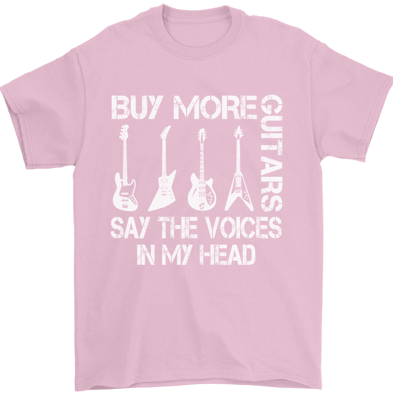 Buy More Guitars Say the Voices Funny Mens T-Shirt Cotton Gildan Light Pink