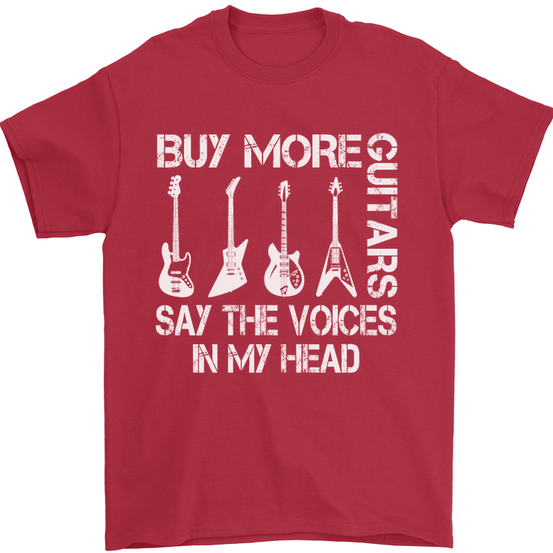 Buy More Guitars Say the Voices Funny Mens T-Shirt Cotton Gildan Red