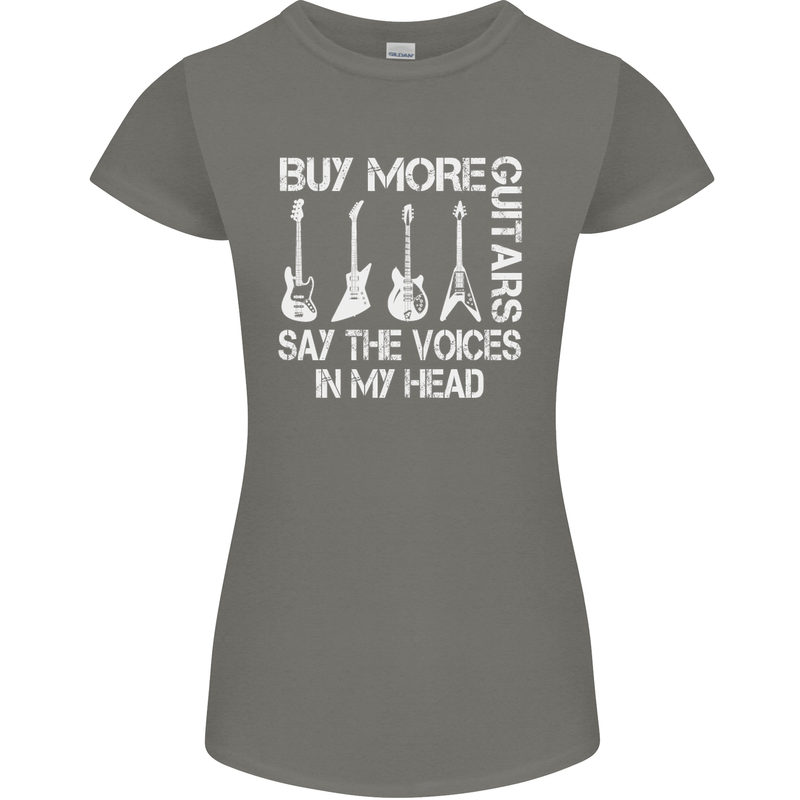Buy More Guitars Say the Voices Funny Womens Petite Cut T-Shirt Charcoal