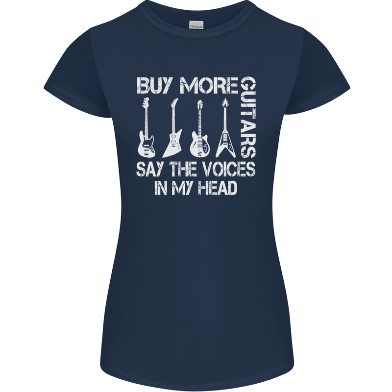 Buy More Guitars Say the Voices Funny Womens Petite Cut T-Shirt Navy Blue