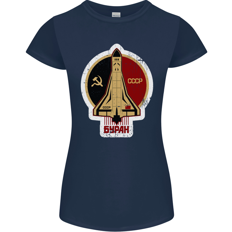 CCCP Soviet Space Program Womens Petite Cut T-Shirt Navy Blue