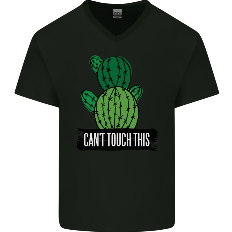 Cactus Can't Touch This Funny Gardening Mens V-Neck Cotton T-Shirt Black