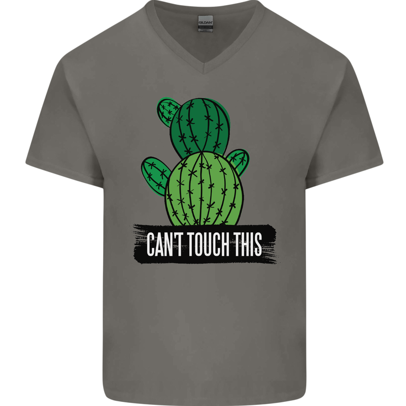 Cactus Can't Touch This Funny Gardening Mens V-Neck Cotton T-Shirt Charcoal