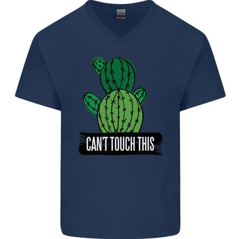 Cactus Can't Touch This Funny Gardening Mens V-Neck Cotton T-Shirt Navy Blue