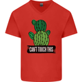 Cactus Can't Touch This Funny Gardening Mens V-Neck Cotton T-Shirt Red