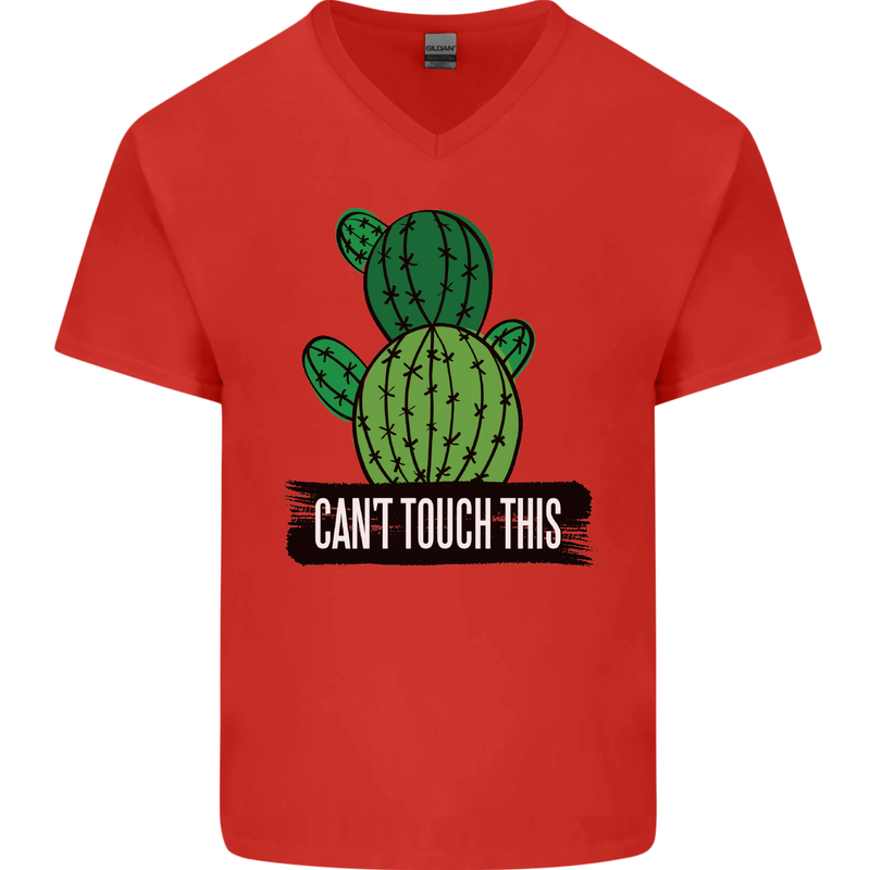 Cactus Can't Touch This Funny Gardening Mens V-Neck Cotton T-Shirt Red