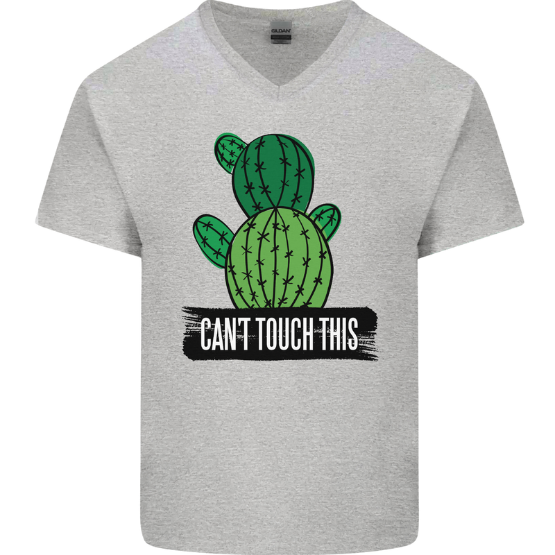 Cactus Can't Touch This Funny Gardening Mens V-Neck Cotton T-Shirt Sports Grey