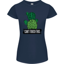 Cactus Can't Touch This Funny Gardening Womens Petite Cut T-Shirt Navy Blue