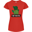 Cactus Can't Touch This Funny Gardening Womens Petite Cut T-Shirt Red