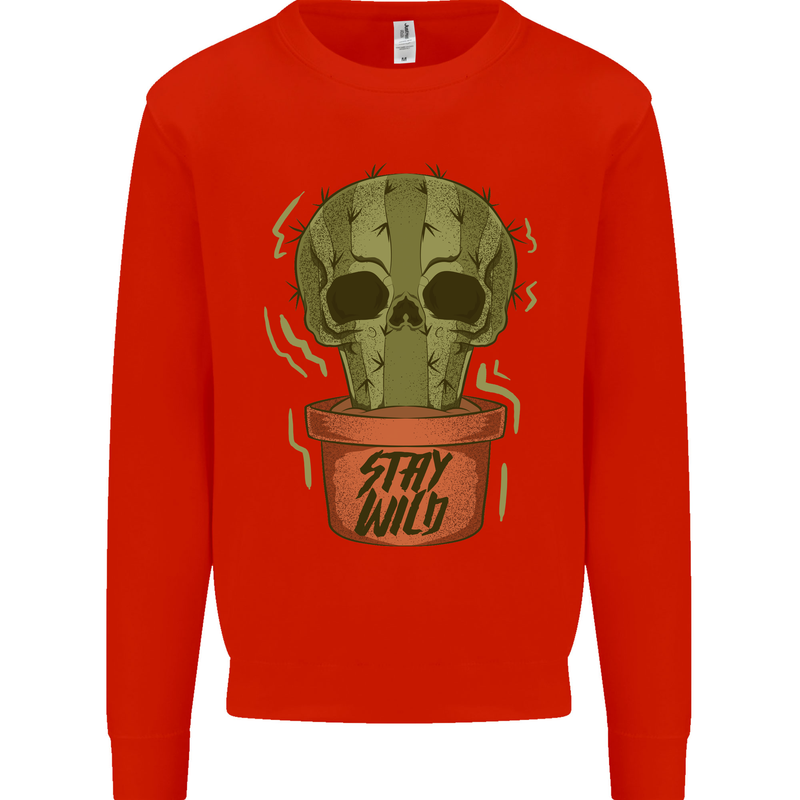 Cactus Skull Gardening Gardener Plants Kids Sweatshirt Jumper Bright Red