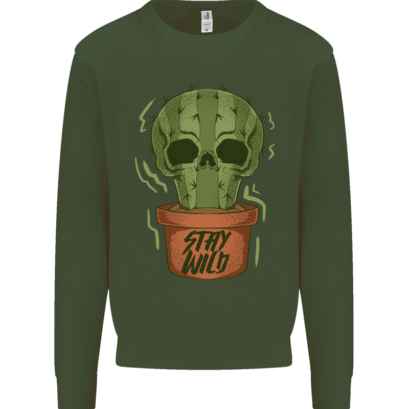 Cactus Skull Gardening Gardener Plants Kids Sweatshirt Jumper Forest Green