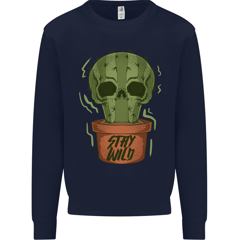 Cactus Skull Gardening Gardener Plants Kids Sweatshirt Jumper Navy Blue