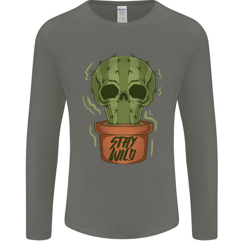 Cactus Skull Gardening Gardener Plants Mens Long Sleeve T-Shirt Charcoal