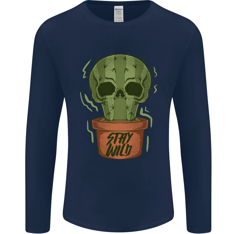 Cactus Skull Gardening Gardener Plants Mens Long Sleeve T-Shirt Navy Blue