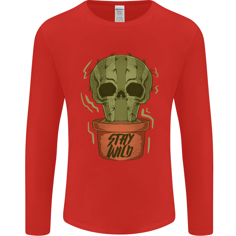 Cactus Skull Gardening Gardener Plants Mens Long Sleeve T-Shirt Red