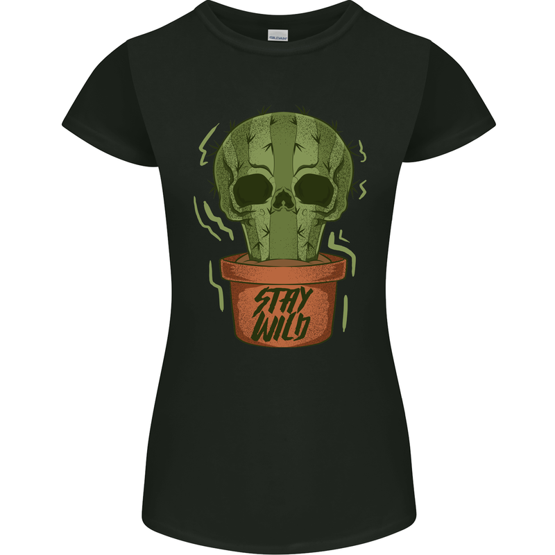 Cactus Skull Gardening Gardener Plants Womens Petite Cut T-Shirt Black