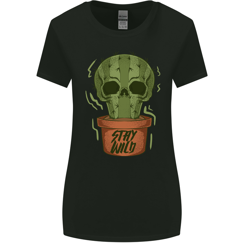 Cactus Skull Gardening Gardener Plants Womens Wider Cut T-Shirt Black
