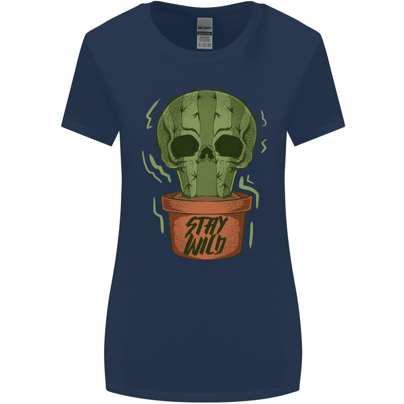Cactus Skull Gardening Gardener Plants Womens Wider Cut T-Shirt Navy Blue