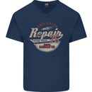 Cafe Racer Biker Motorbike Motorcycle Mens V-Neck Cotton T-Shirt Navy Blue
