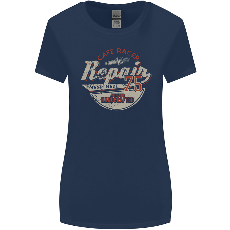 Cafe Racer Biker Motorbike Motorcycle Womens Wider Cut T-Shirt Navy Blue