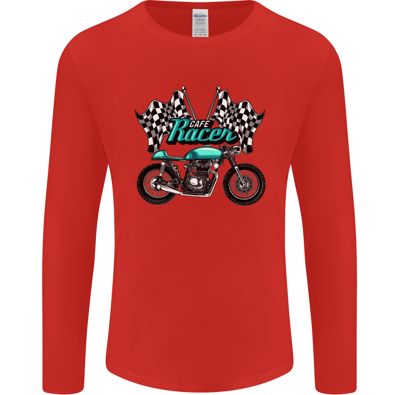 Cafe Racer Biker Motorcycle Motorbike Mens Long Sleeve T-Shirt Red