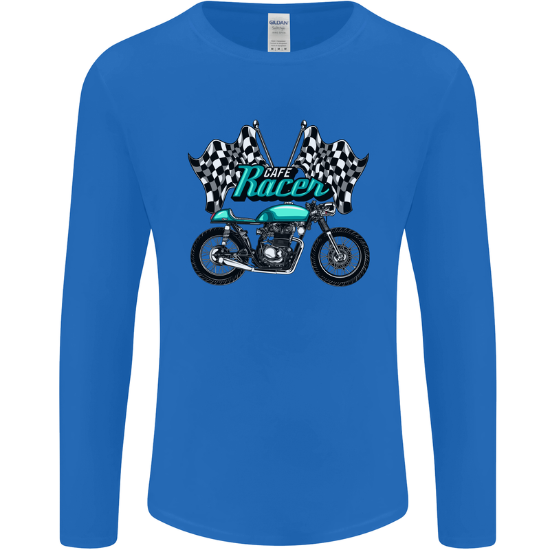 Cafe Racer Biker Motorcycle Motorbike Mens Long Sleeve T-Shirt Royal Blue