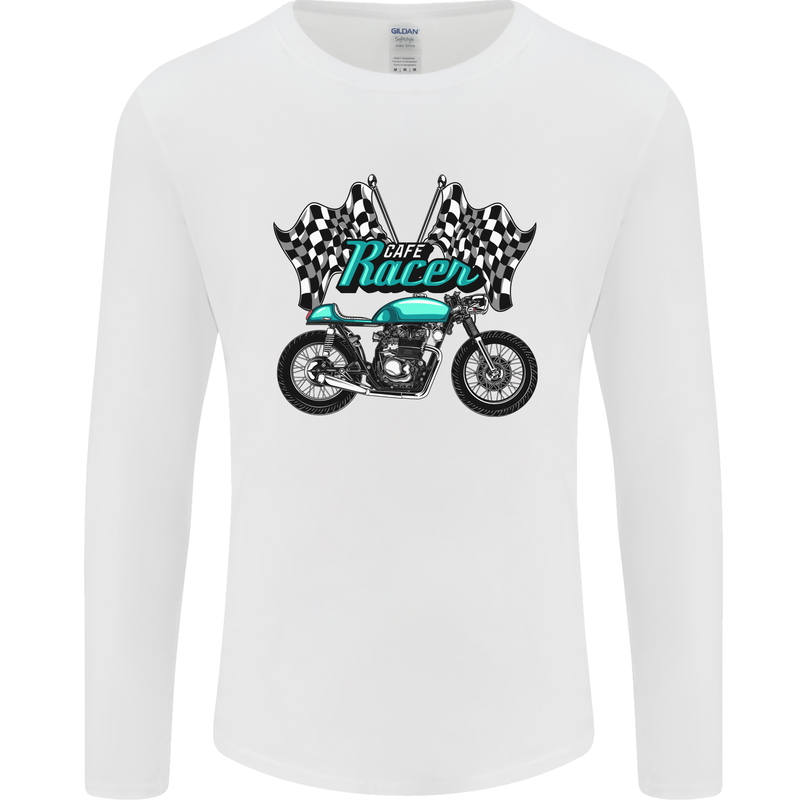 Cafe Racer Biker Motorcycle Motorbike Mens Long Sleeve T-Shirt White