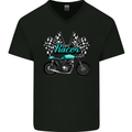 Cafe Racer Biker Motorcycle Motorbike Mens V-Neck Cotton T-Shirt Black