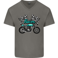 Cafe Racer Biker Motorcycle Motorbike Mens V-Neck Cotton T-Shirt Charcoal