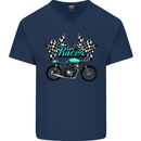 Cafe Racer Biker Motorcycle Motorbike Mens V-Neck Cotton T-Shirt Navy Blue