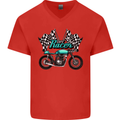Cafe Racer Biker Motorcycle Motorbike Mens V-Neck Cotton T-Shirt Red
