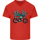 Cafe Racer Biker Motorcycle Motorbike Mens V-Neck Cotton T-Shirt Red