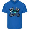 Cafe Racer Biker Motorcycle Motorbike Mens V-Neck Cotton T-Shirt Royal Blue