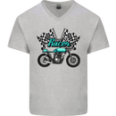 Cafe Racer Biker Motorcycle Motorbike Mens V-Neck Cotton T-Shirt Sports Grey