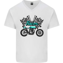 Cafe Racer Biker Motorcycle Motorbike Mens V-Neck Cotton T-Shirt White