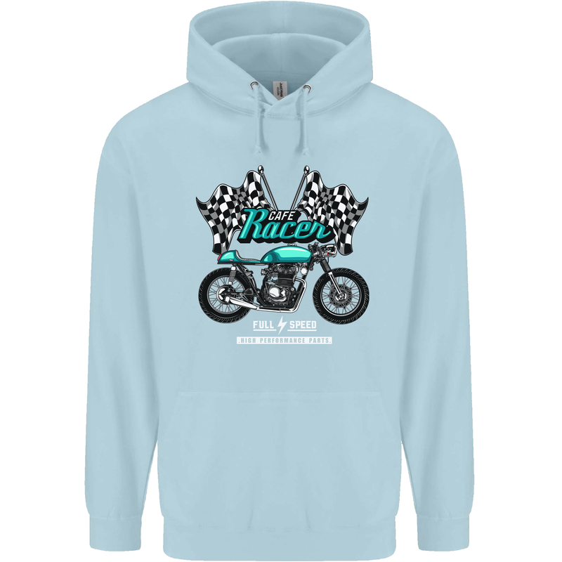 Cafe Racer Full Speed Biker Motorcycle Childrens Kids Hoodie Light Blue