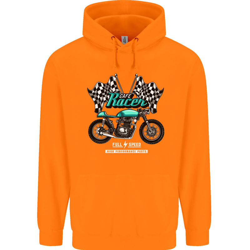 Cafe Racer Full Speed Biker Motorcycle Childrens Kids Hoodie Orange