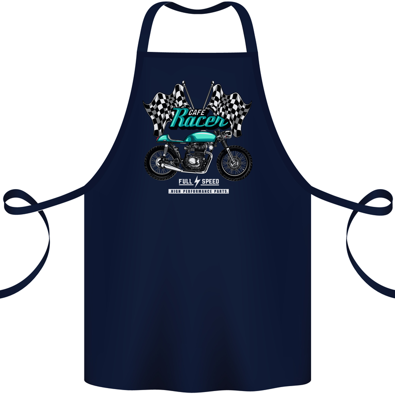 Cafe Racer Full Speed Biker Motorcycle Cotton Apron 100% Organic Navy Blue