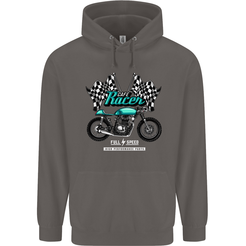 Cafe Racer Full Speed Biker Motorcycle Mens 80% Cotton Hoodie Charcoal