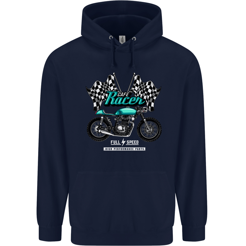 Cafe Racer Full Speed Biker Motorcycle Mens 80% Cotton Hoodie Navy Blue
