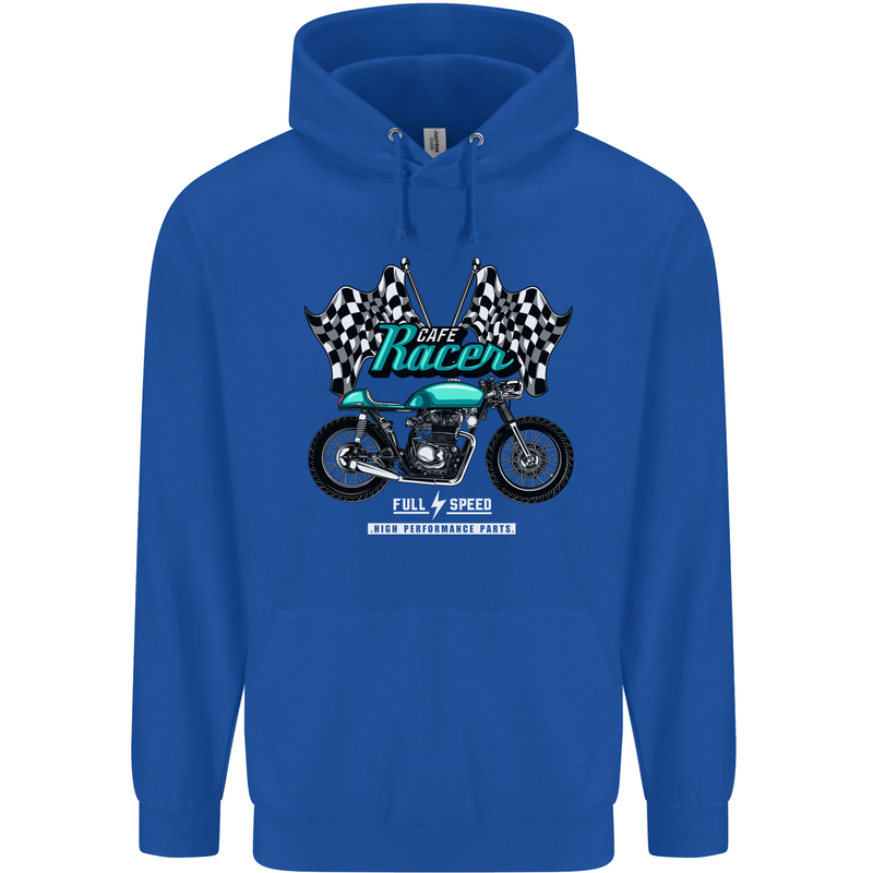 Cafe Racer Full Speed Biker Motorcycle Mens 80% Cotton Hoodie Royal Blue