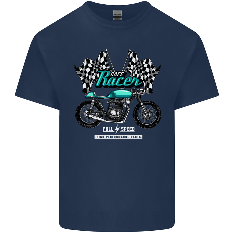 Cafe Racer Full Speed Biker Motorcycle Mens Cotton T-Shirt Tee Top Navy Blue