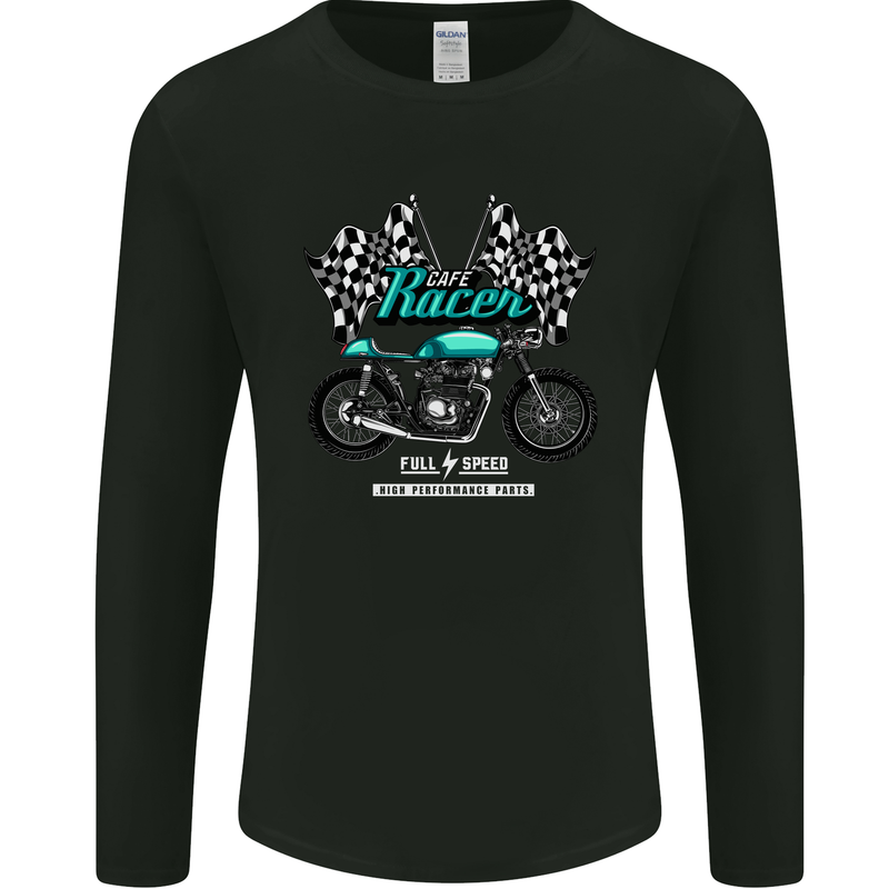 Cafe Racer Full Speed Biker Motorcycle Mens Long Sleeve T-Shirt Black