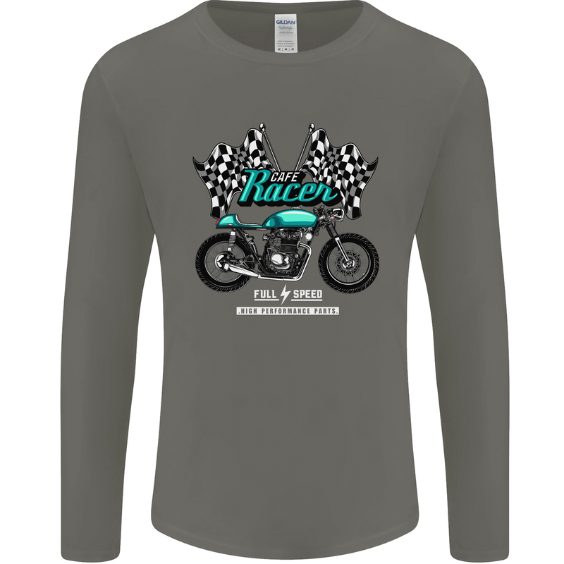 Cafe Racer Full Speed Biker Motorcycle Mens Long Sleeve T-Shirt Charcoal