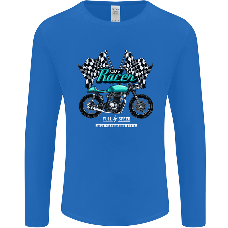 Cafe Racer Full Speed Biker Motorcycle Mens Long Sleeve T-Shirt Royal Blue