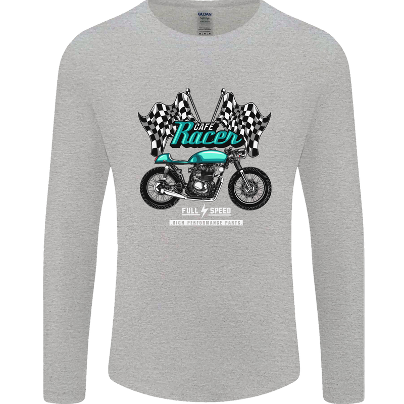 Cafe Racer Full Speed Biker Motorcycle Mens Long Sleeve T-Shirt Sports Grey